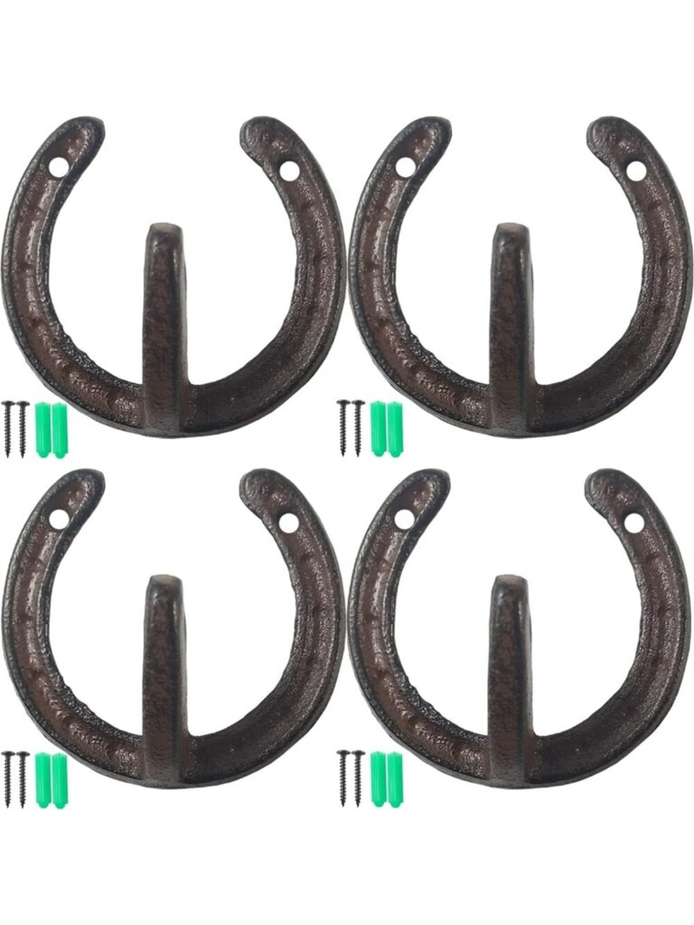 Vintage Cast Iron Horseshoe Wall Hooks - 4PCS Decorative Coat & Hat Hangers